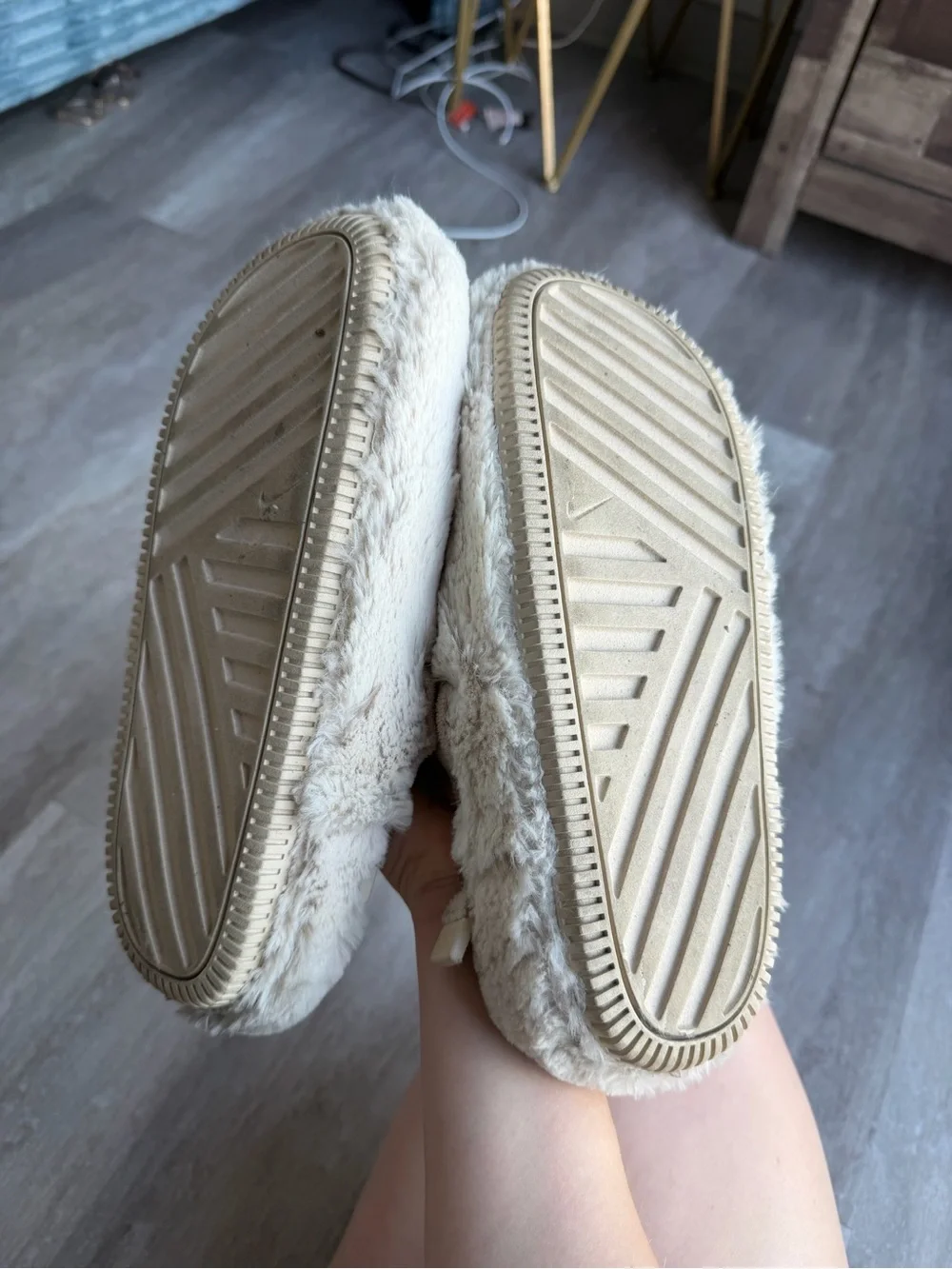 Nike Cream Fuzzy Slip-On Slippers